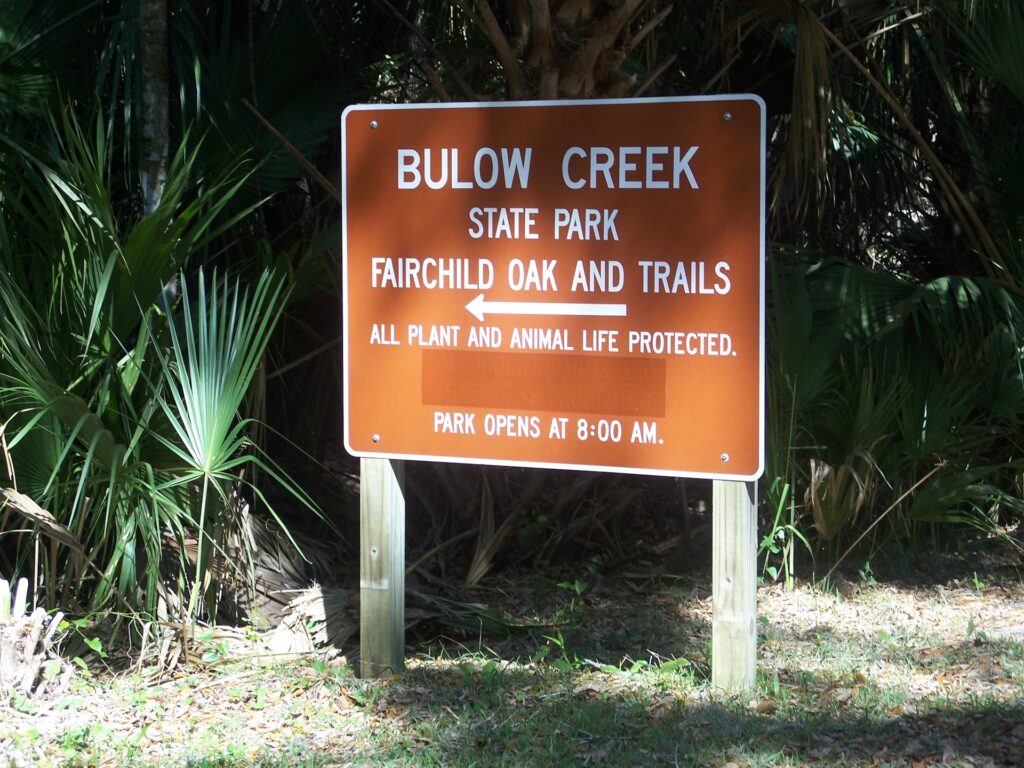 flagler fl, bulow creek state park, entrance sign