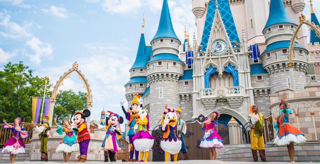 flagler fl, Save Money On Disney Vacation, magic kingdom castle with characters in front